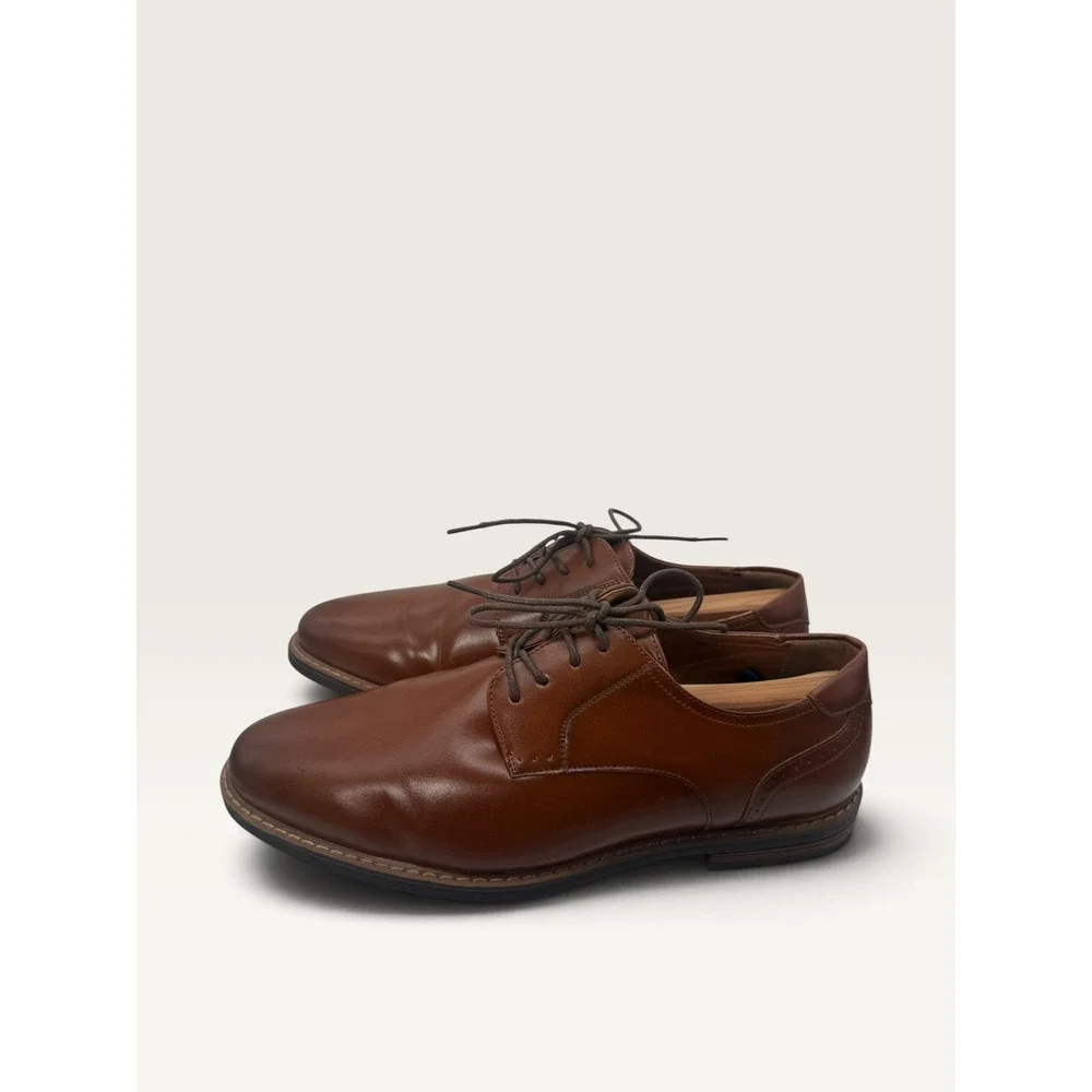 Nunn Bush Mens 81074-221 Cognac Brown Plain Toe Derby Dress Shoes 10W